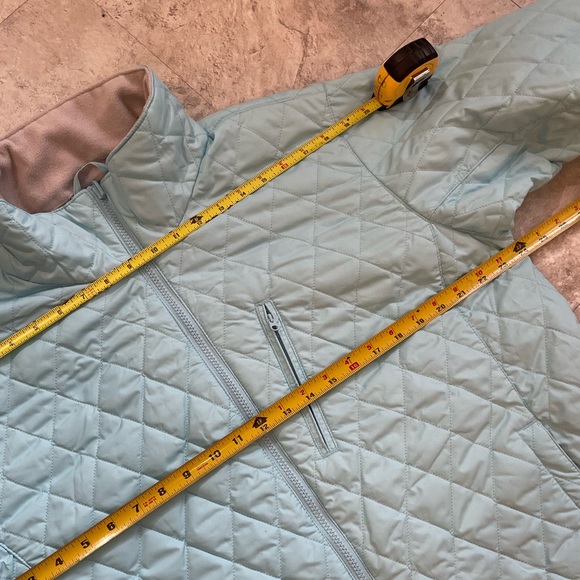 COLUMBIA quilted jacket women’s XL powder blue zip up, zip pockets fleece collar - Picture 5 of 10